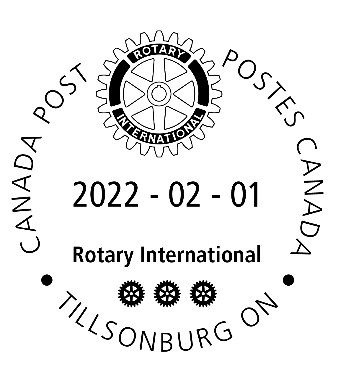 Rotary International gearwheel logo with 3 smaller gearwheels, dated February 1, 2022.